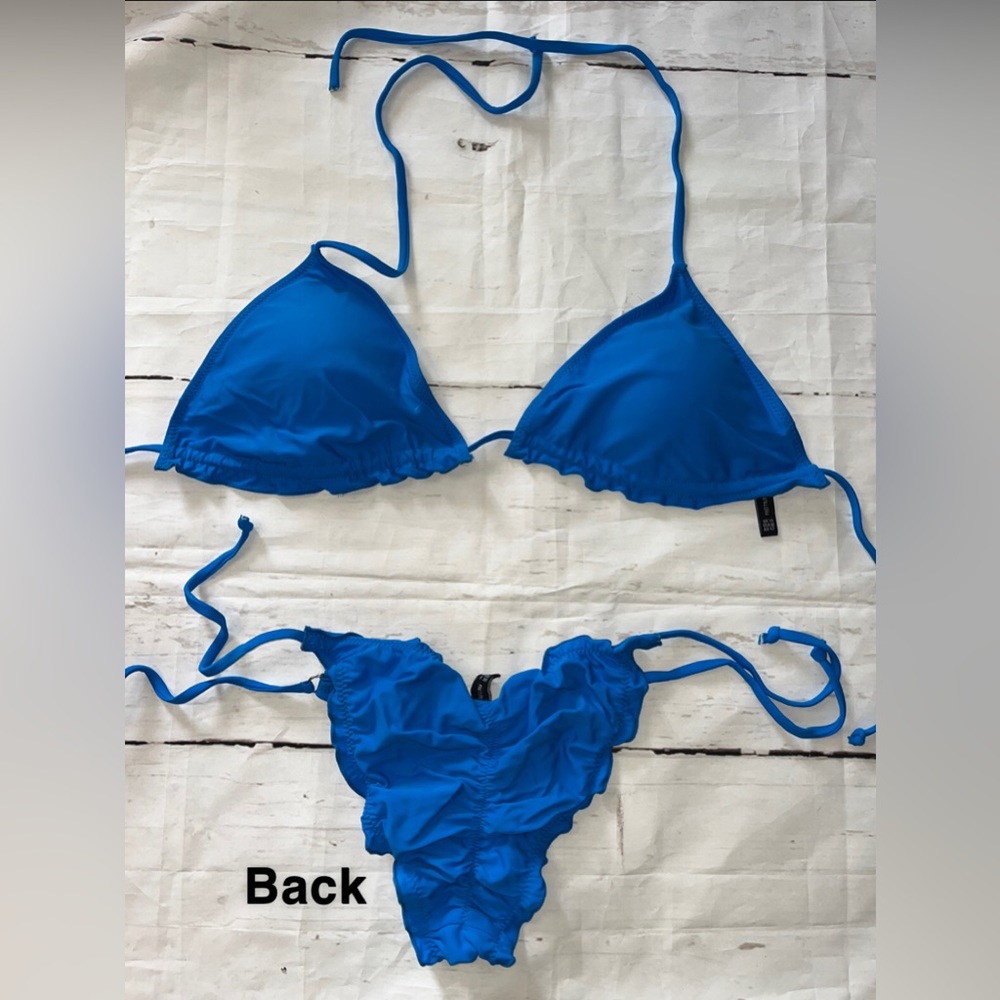 Blue frilly bikini top and bottoms TOP size 10 BOTTOMS size 2 - Picture 3 of 5
